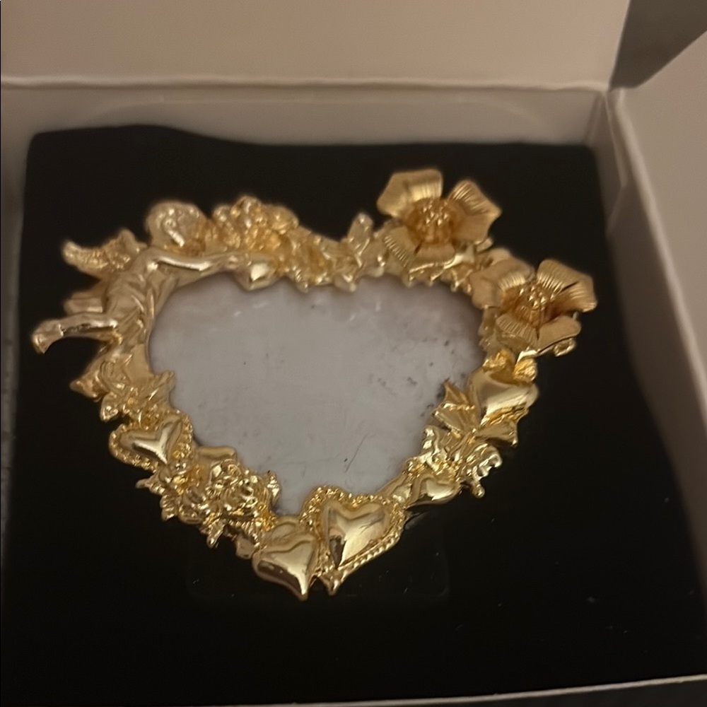 Gold Heart-Shaped Decorative Frame Vintage Avon with Flower Earrings